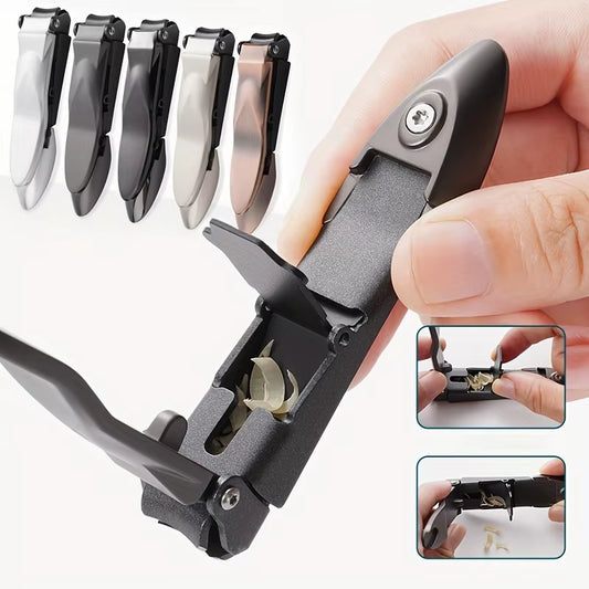 1-Piece Nail Clippers for Men with Catcher -Sharp Heavy Duty Self-Collecting Nail Cutters with Ergonomic Lever Keep Fingernails