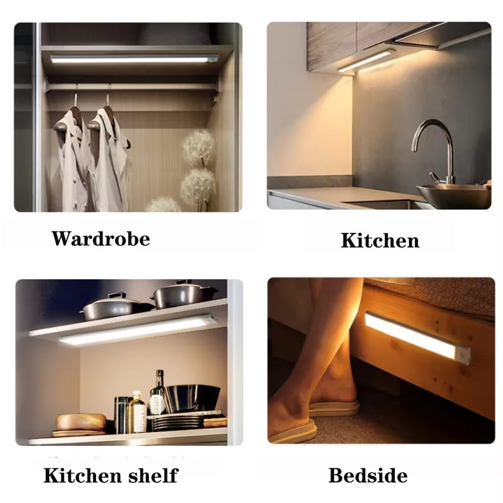 LED Motion Sensor under Cabinet Light USB Rechargeable LED Night Light for Closet Cabinet Kitchen Wardrobe Cupboard